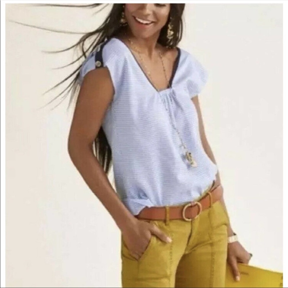 CAbi windward Nautical stripe linen blend top